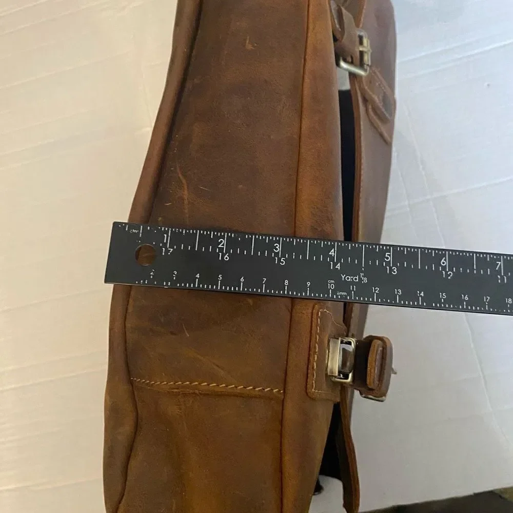 KATTEE Brown‎ Leather Messenger Shoulder Bag Distressed 14.5X3.5X10
